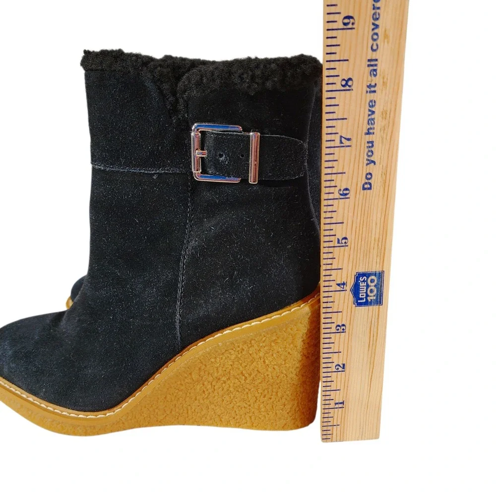 Franco Sarto Wedge Ankle Boots sz 7.5M Women Black Suede Leather Ulayna Sherpa‎